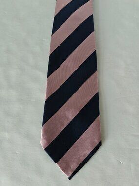BURBERRY London Necktie 100% Silk Pink Navy Blue Stripes